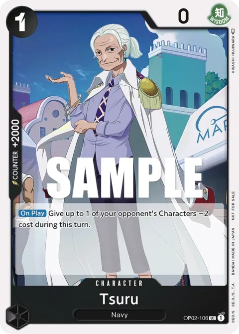 Carte One Piece Tsuru OP02-106 · parallèle, extension Deck noir Smoker