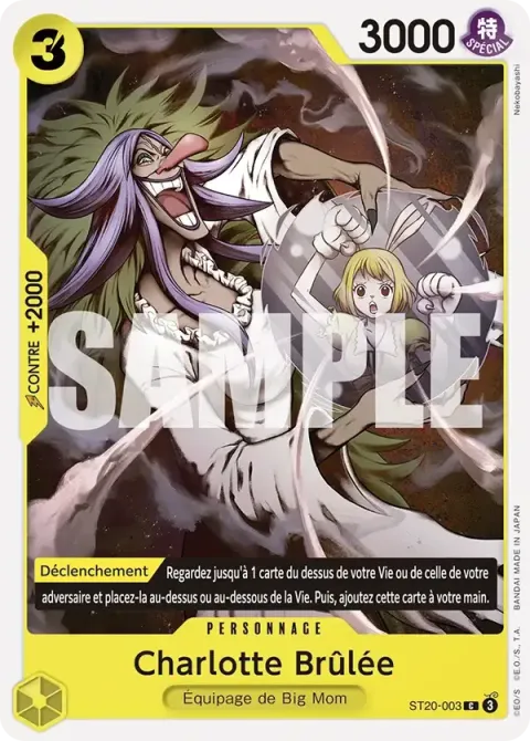 Carte One Piece Charlotte Brûlée ST20-003, extension Deck jaune Charlotte Katakuri