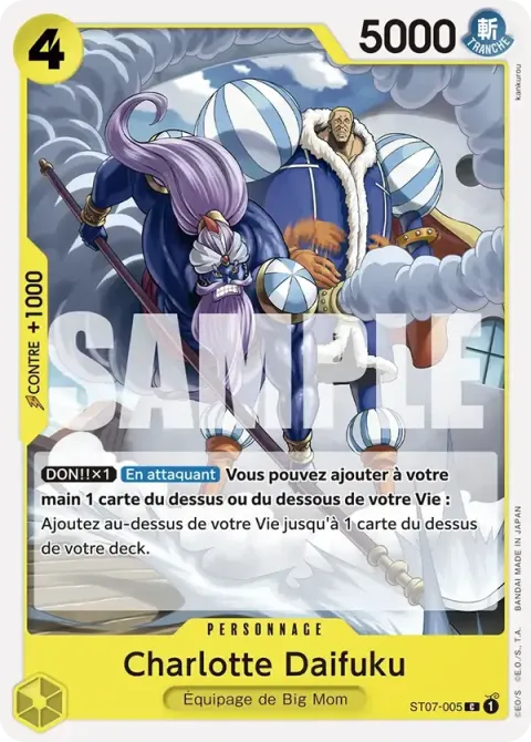 Carte One Piece Charlotte Daifuku ST07-005 · parallèle, extension Deck jaune Charlotte Katakuri