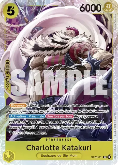Carte One Piece Charlotte Katakuri ST20-001, extension Deck jaune Charlotte Katakuri
