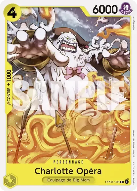 Carte One Piece Charlotte Opéra OP03-106 · parallèle, extension Deck jaune Charlotte Katakuri