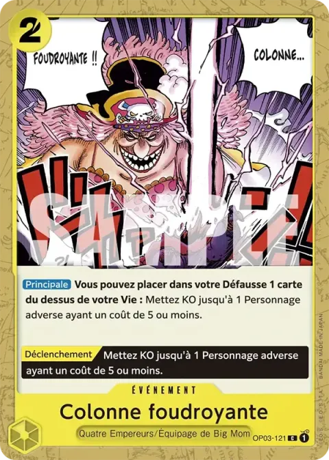Carte One Piece Colonne foudroyante OP03-121 · parallèle, extension Deck jaune Charlotte Katakuri