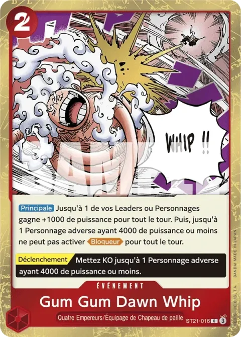 Carte One Piece Gum Gum Dawn Whip ST21-016, extension Deck Gear 5TH