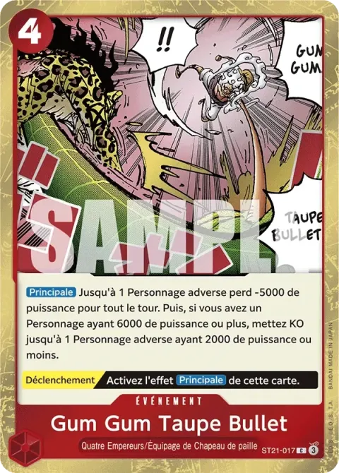 Carte One Piece Gum Gum Taupe Bullet ST21-017, extension Deck Gear 5TH
