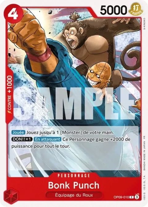 Carte One Piece Bonk Punch OP09-010, extension Deck rouge Shanks