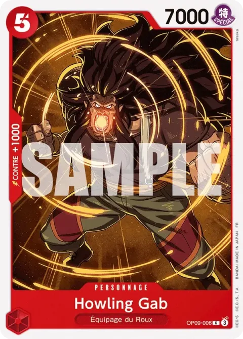 Carte One Piece Howling Gab OP09-006, extension Deck rouge Shanks