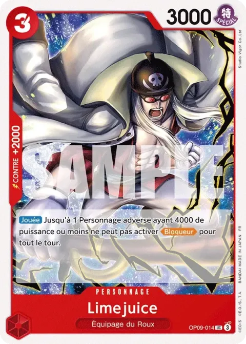 Carte One Piece Limejuice OP09-014, extension Deck rouge Shanks