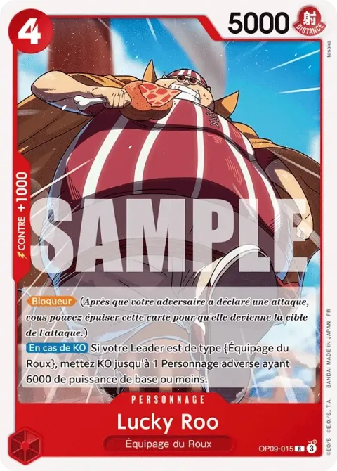 Carte One Piece Lucky Roo OP09-015, extension Deck rouge Shanks