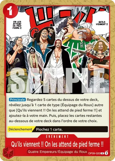 Carte One Piece Qu’ils viennent !! On les attend de pied ferme !! OP09-020 · parallèle, extension Deck rouge Shanks