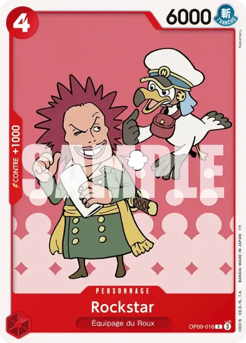 Carte One Piece Rockstar OP09-016, extension Deck rouge Shanks