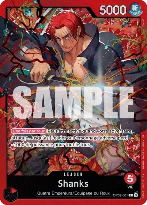 Carte One Piece Shanks OP09-001 · parallèle 2, extension Deck rouge Shanks
