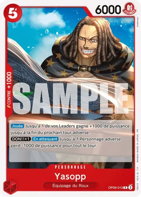 Carte One Piece Yasopp OP09-013, extension Deck rouge Shanks