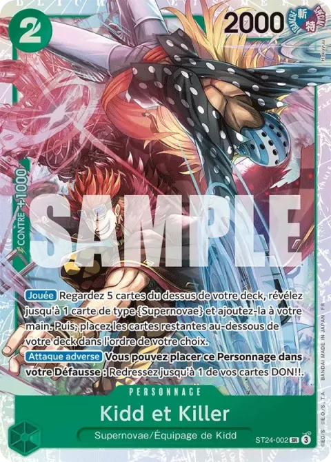 Carte One Piece Kidd et Killer ST24-002, extension Deck vert Jewelry Bonney