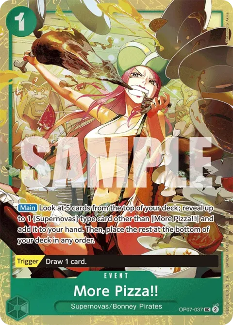 Carte One Piece More Pizza!! OP07-037 · parallèle, extension Deck vert Jewelry Bonney