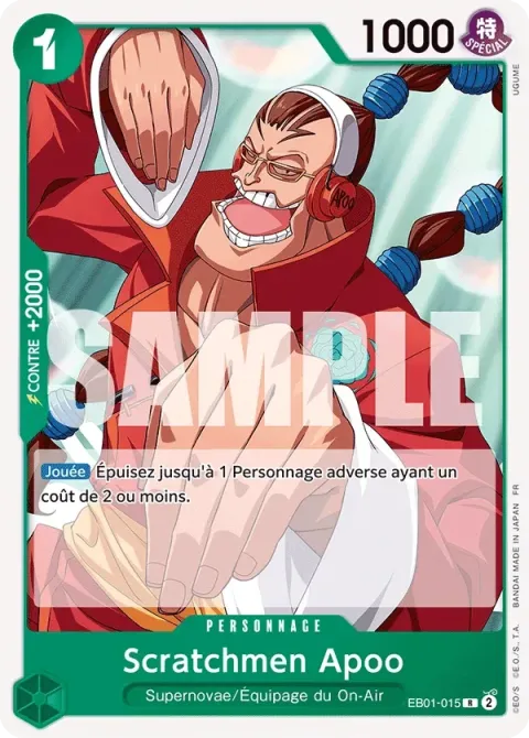Carte One Piece Scratchmen Apoo EB01-015 · parallèle 3, extension Deck vert Jewelry Bonney
