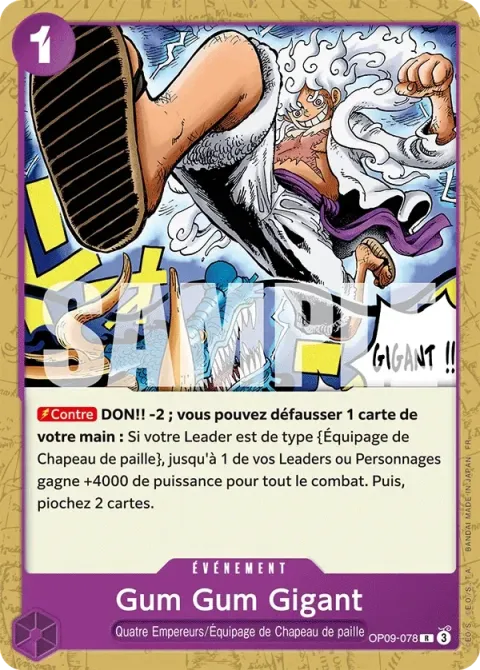 Carte One Piece Gum Gum Gigant OP09-078 · parallèle, extension Deck violet/noir Monkey D. Luffy
