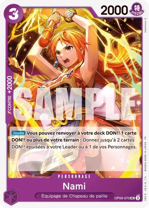 Carte One Piece Nami OP09-070, extension Deck violet/noir Monkey D. Luffy
