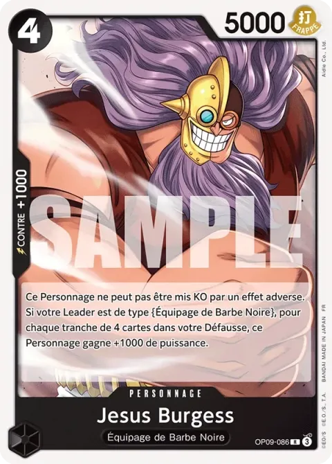 Carte One Piece Jesus Burgess OP09-086, extension Deck noir Marshall D. Teach