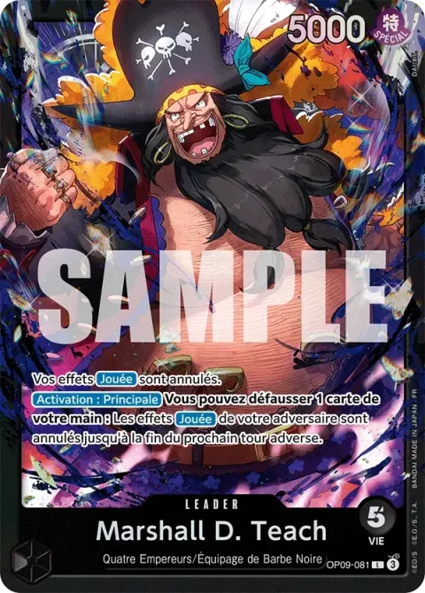Carte One Piece Marshall D. Teach OP09-081 · parallèle 2, extension Deck noir Marshall D. Teach