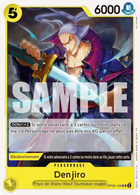 Carte One Piece Denjiro OP06-109 · parallèle, extension Deck vert/jaune Yamato