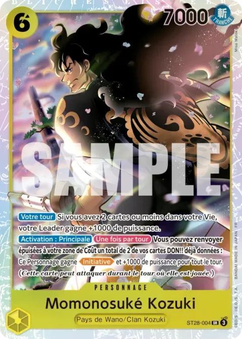 Carte One Piece Momonosuké Kozuki ST28-004, extension Deck vert/jaune Yamato