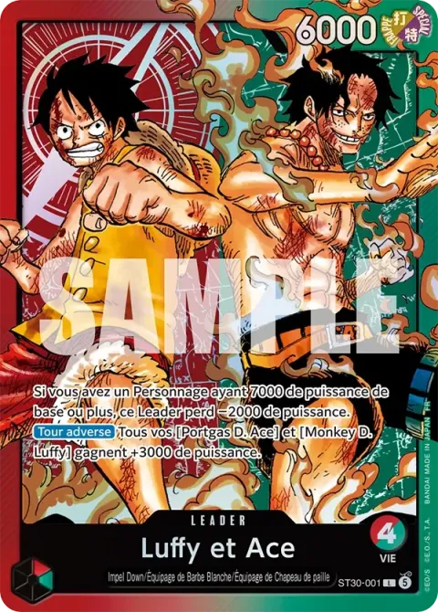 Carte One Piece Luffy et Ace ST30-001, extension Deck Luffy et Ace