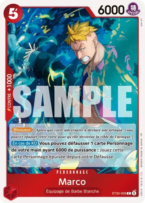 Carte One Piece Marco ST30-008, extension Deck Luffy et Ace