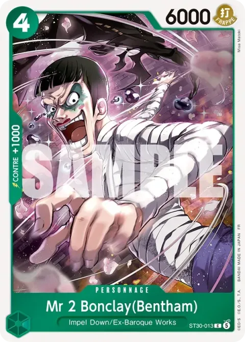Carte One Piece Mr 2 Bonclay(Bentham) ST30-013, extension Deck Luffy et Ace
