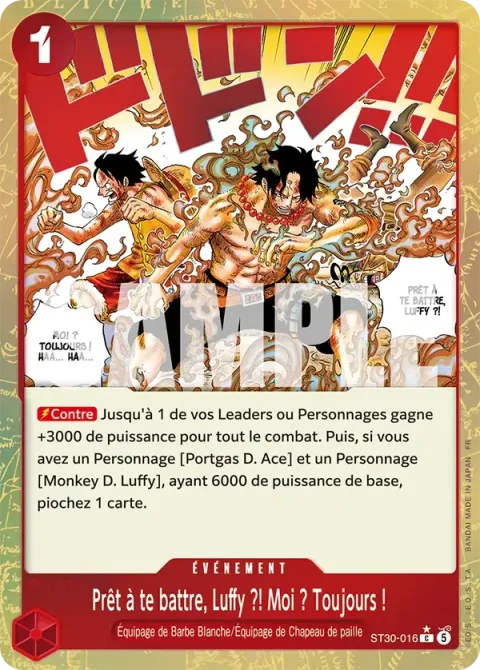 Carte One Piece Prêt à te battre, Luffy ?! Moi ? Toujours ! ST30-016 · parallèle, extension Deck Luffy et Ace