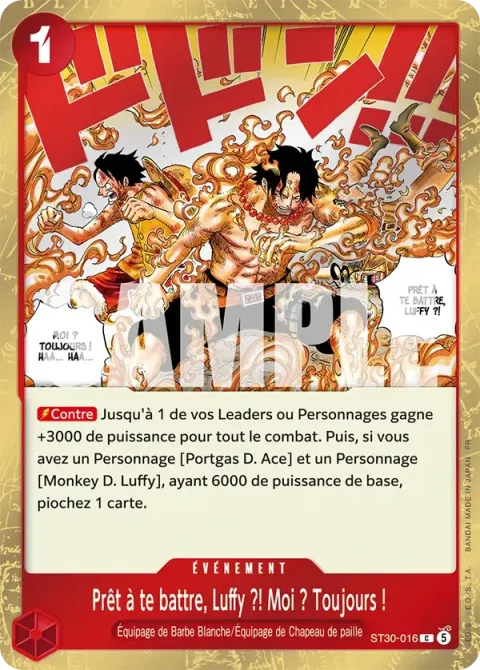 Carte One Piece Prêt à te battre, Luffy ?! Moi ? Toujours ! ST30-016, extension Deck Luffy et Ace