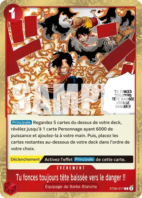 Carte One Piece Tu fonces toujours tête baissée vers le danger !! ST30-017, extension Deck Luffy et Ace