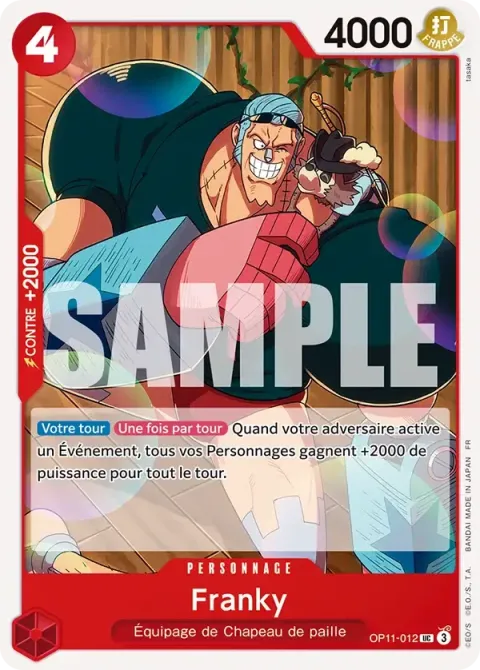 Carte One Piece Franky OP11-012, extension Deck rouge Monkey D. Luffy