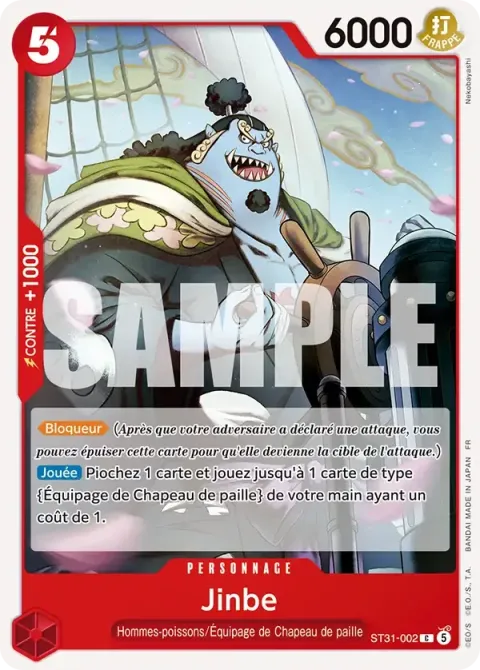 Carte One Piece Jinbe ST31-002, extension Deck rouge Monkey D. Luffy