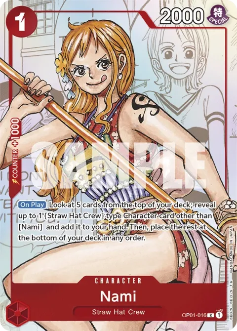 Carte One Piece Nami OP01-016 · parallèle 2, extension Deck rouge Monkey D. Luffy