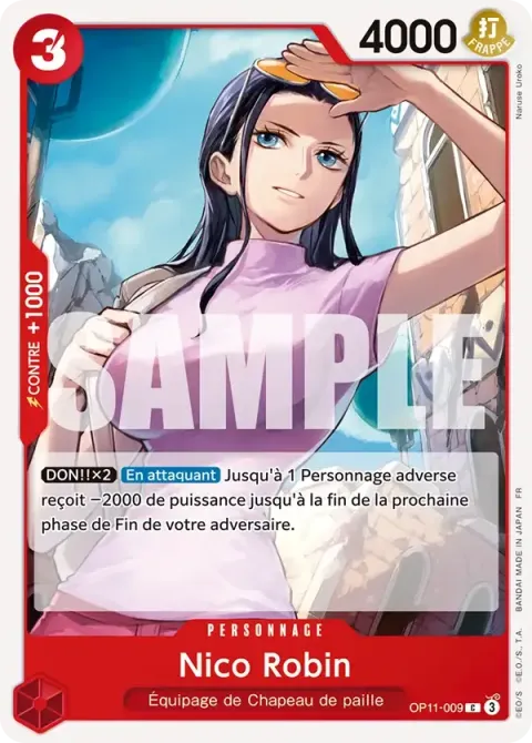 Carte One Piece Nico Robin OP11-009, extension Deck rouge Monkey D. Luffy