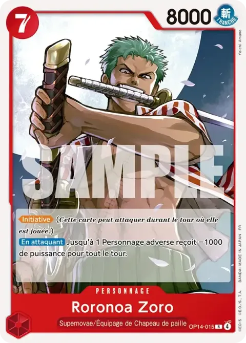 Carte One Piece Roronoa Zoro OP14-015, extension Deck rouge Monkey D. Luffy
