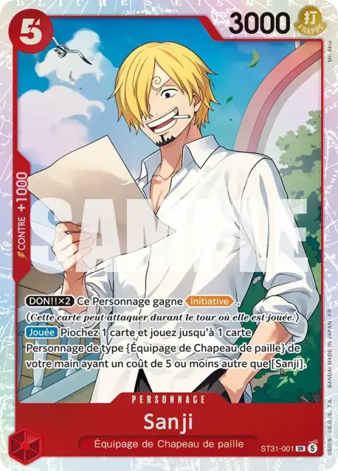 Carte One Piece Sanji ST31-001, extension Deck rouge Monkey D. Luffy