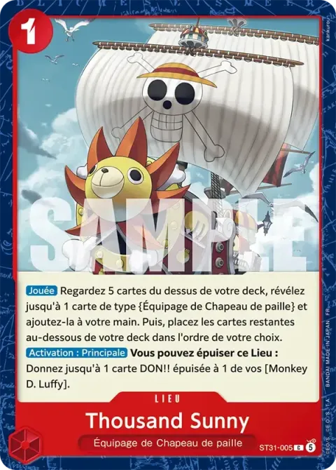 Carte One Piece Thousand Sunny ST31-005, extension Deck rouge Monkey D. Luffy