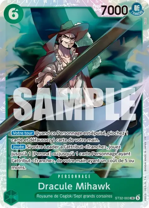 Carte One Piece Dracule Mihawk ST32-003, extension Deck vert Roronoa Zoro