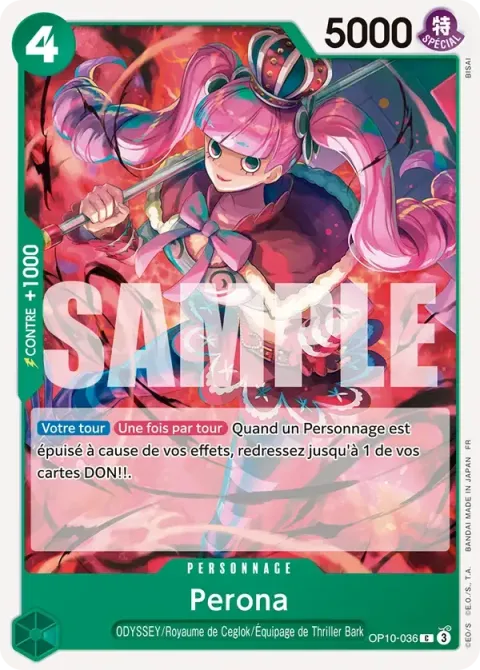 Carte One Piece Perona OP10-036, extension Deck vert Roronoa Zoro