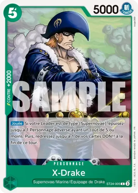 Carte One Piece X-Drake ST24-005, extension Deck vert Roronoa Zoro