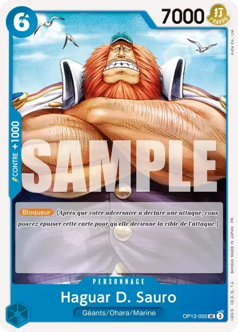 Carte One Piece Haguar D. Sauro OP12-050, extension Deck bleu Kuzan