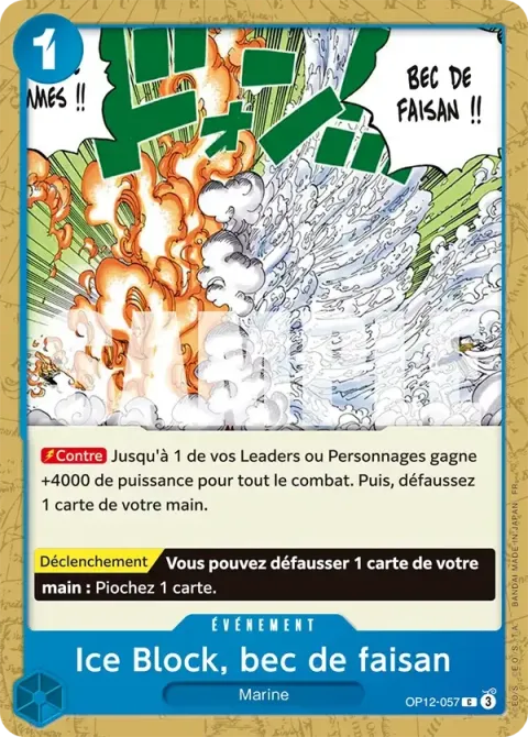 Carte One Piece Ice Block, bec de faisan OP12-057, extension Deck bleu Kuzan