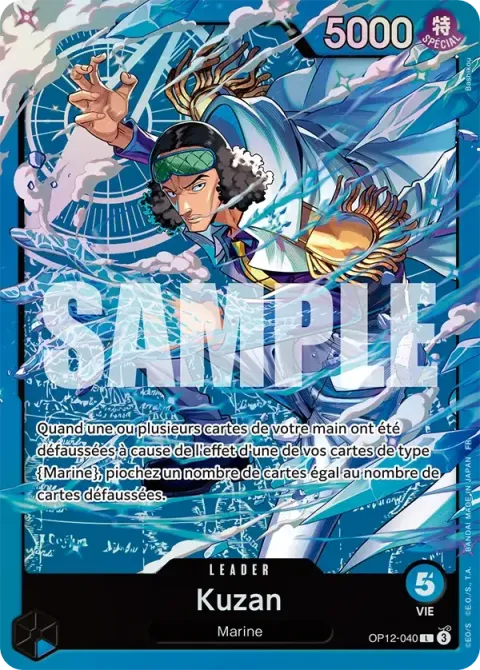 Carte One Piece Kuzan OP12-040 · parallèle 2, extension Deck bleu Kuzan