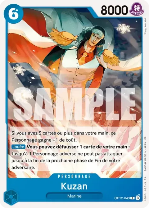 Carte One Piece Kuzan OP12-043, extension Deck bleu Kuzan