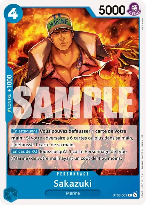 Carte One Piece Sakazuki ST33-002, extension Deck bleu Kuzan