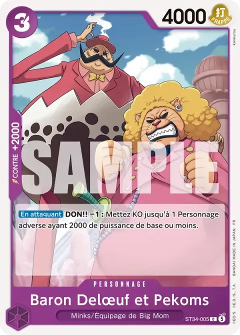 Carte One Piece Baron Delœuf et Pekoms ST34-005, extension Deck violet Charlotte Katakuri