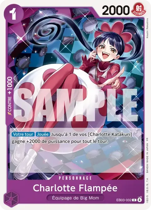 Carte One Piece Charlotte Flampée EB03-032, extension Deck violet Charlotte Katakuri