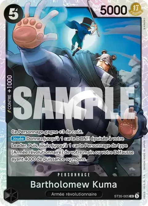 Carte One Piece Bartholomew Kuma ST35-005, extension Deck rouge/noir Sabo