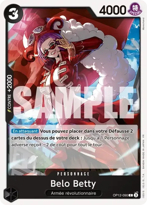 Carte One Piece Belo Betty OP12-090, extension Deck rouge/noir Sabo